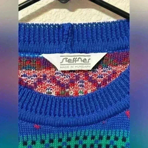 Steffner Vintage Sweater made in Hungary Fair Isle Retro 100% Wool 90's Grandpa - Picture 5 of 9